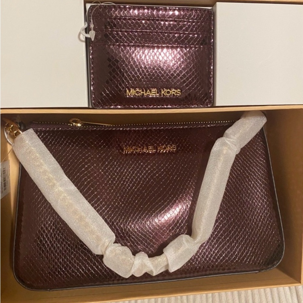 Michael Kors Metallic Purple Clutch and Card Holder Set NWT